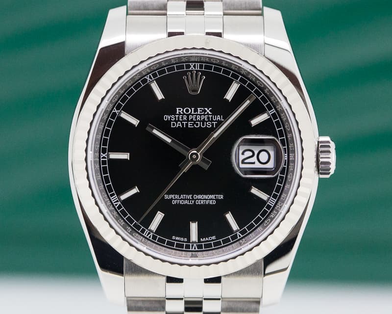 Rolex Datejust SS Jubilee Black Stick Dial 