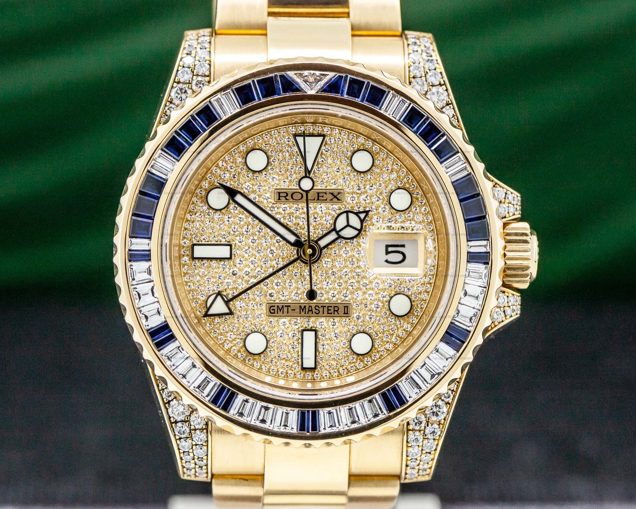 Rolex GMT Master II Yellow Gold Pave Dial  / Sapphire & Diamond Bezel
