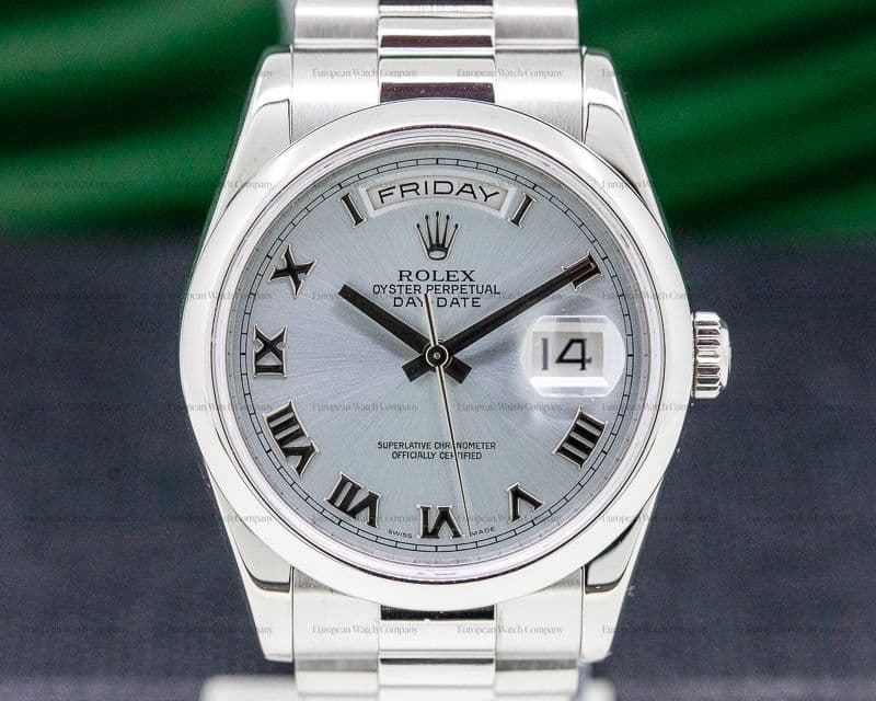 Rolex President Platinum Glacier Roman Dial / COMPLETE