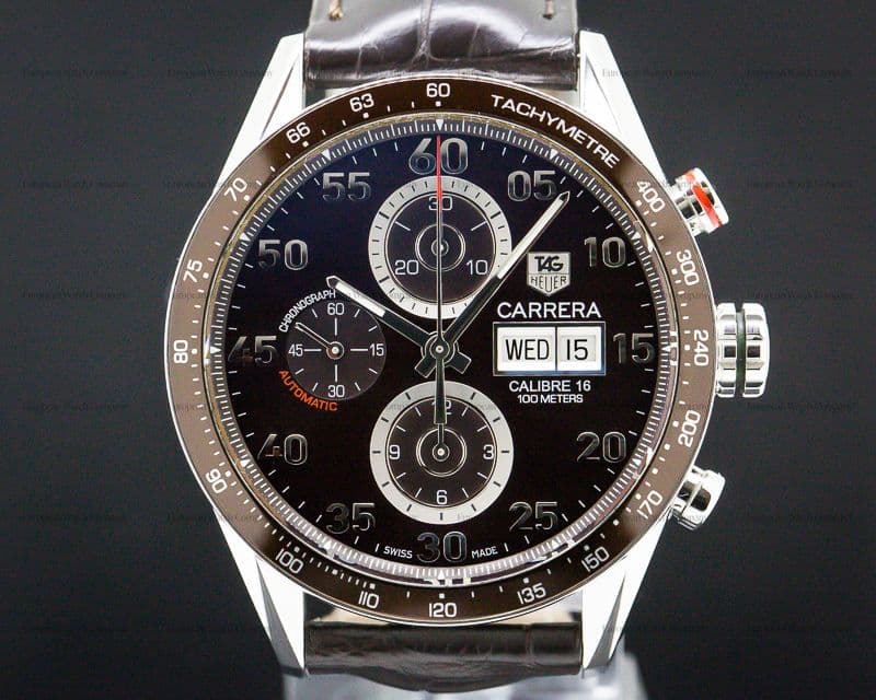 TAG Heuer Carrera Day Date Chronograph SS Brown Dial / Brown Alligator 
