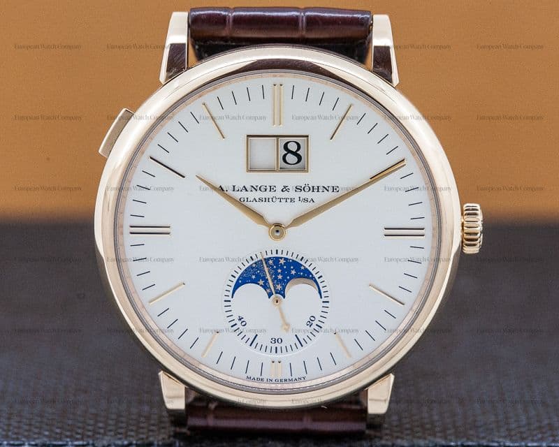 A. Lange and Sohne Saxonia Moon Phase Automatik 18K Rose Gold / Silver Dial 