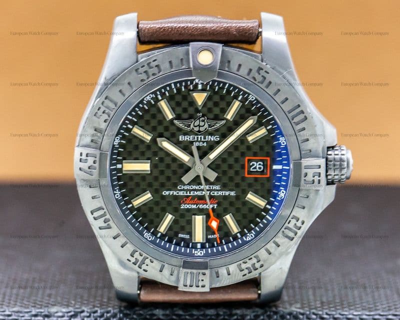 Breitling Avenger Blackbird Black Titanium Carbon Dial / Leather Strap