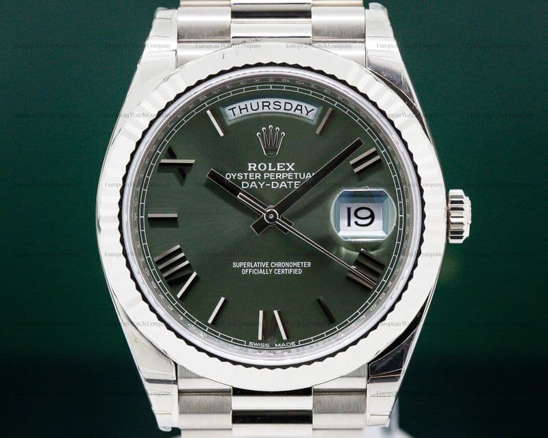 Rolex Day Date President 18K White Gold Green Dial 40MM UNWORN
