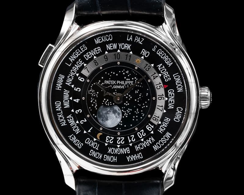 Patek Philippe 175th Anniversary World Time Moonphase 18K White Gold / Black Dial 