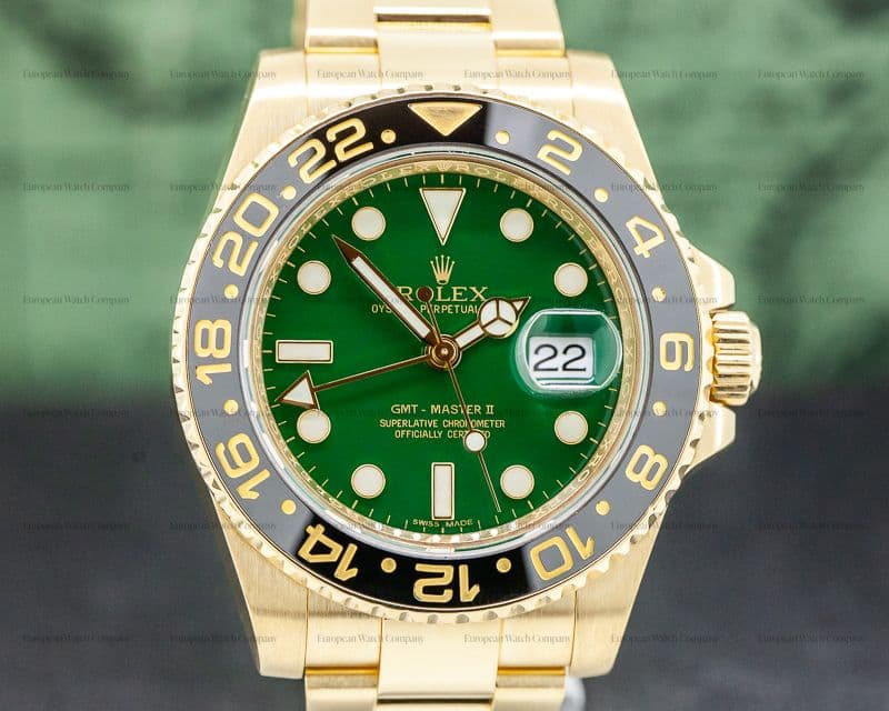 Rolex GMT Master II Green Dial 18K Yellow Gold / Bracelet