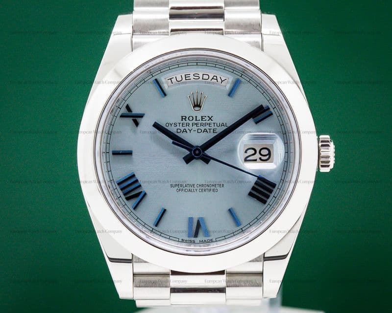 Rolex Day Date Platinum Blue Dial Roman Numeral 40MM