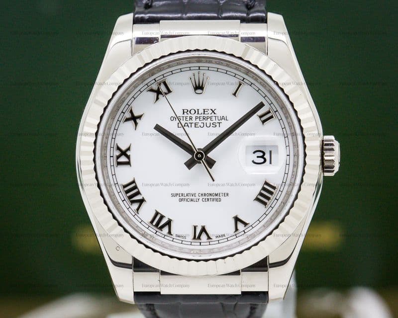 Rolex Datejust White Gold Roman Dial / Alligator Strap