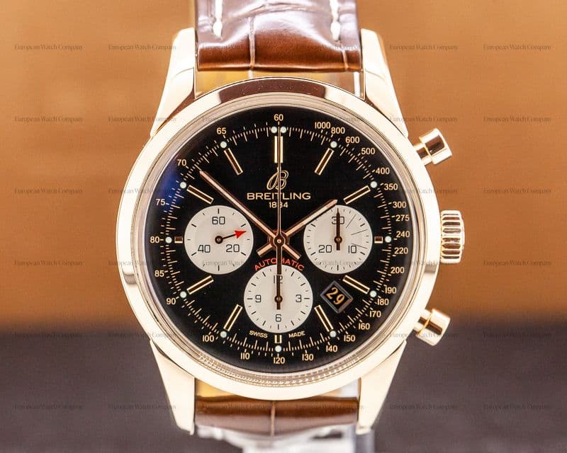 Breitling Transocean Chronograph 18K Rose Gold / Black Dial 