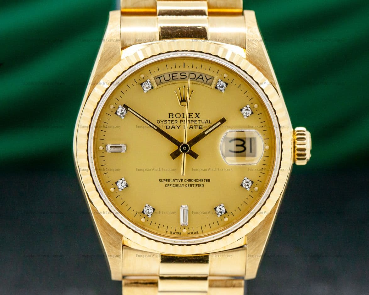 Rolex Day Date Champagne Diamond Dial Yellow Gold EXCELLENT 