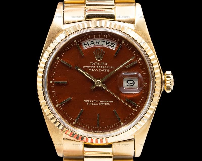 Rolex Oyster Perpetual Day Date 18K Yellow Gold / Oxblood Stella Dial