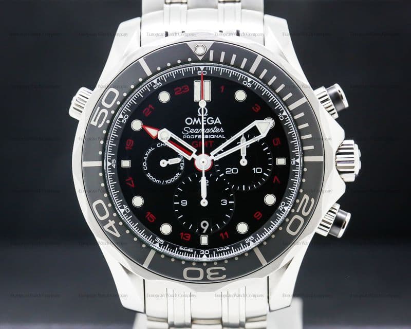 Omega Seamaster Diver 300M Chronograph GMT SS Black Dial 