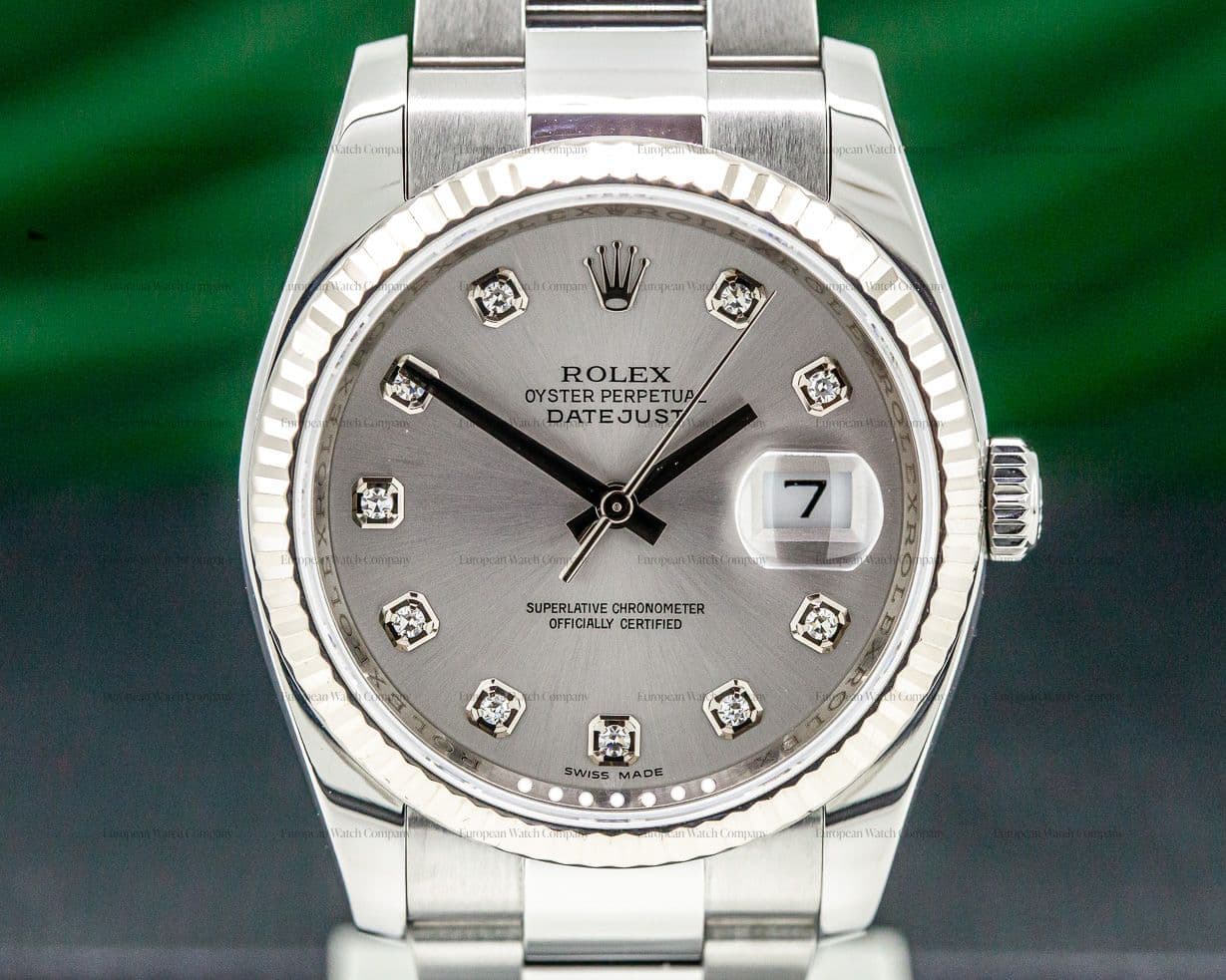 Rolex Datejust Silver Diamond Dial SS 36MM
