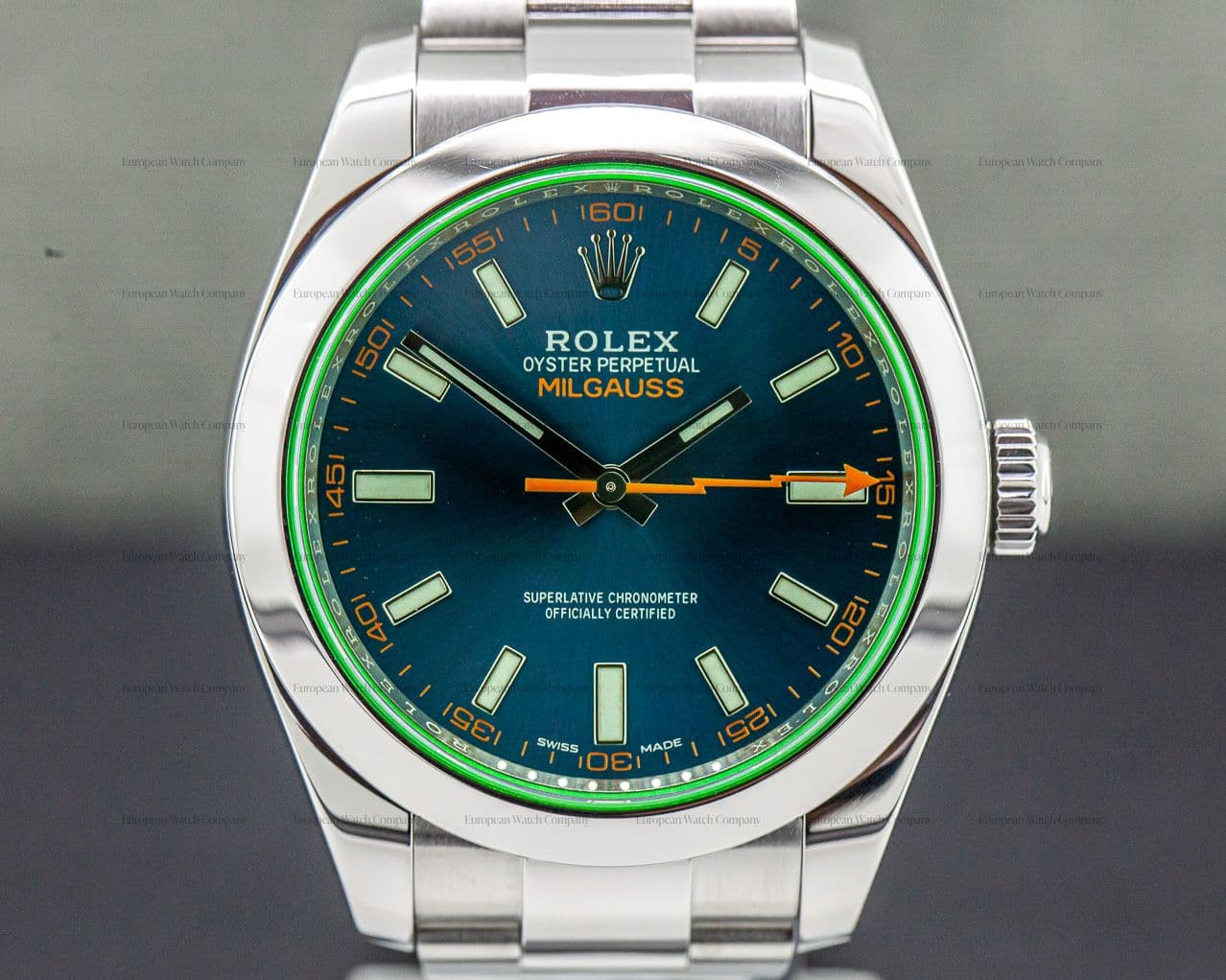 Rolex Milgauss Blue Dial Green Crystal 