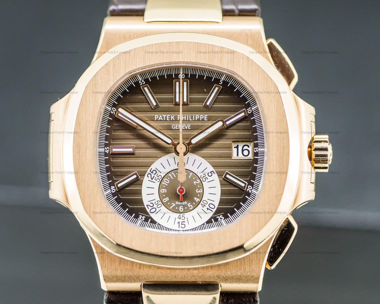 Patek Philippe Nautilus Chronograph 18K Rose Gold / Brown Alligator 