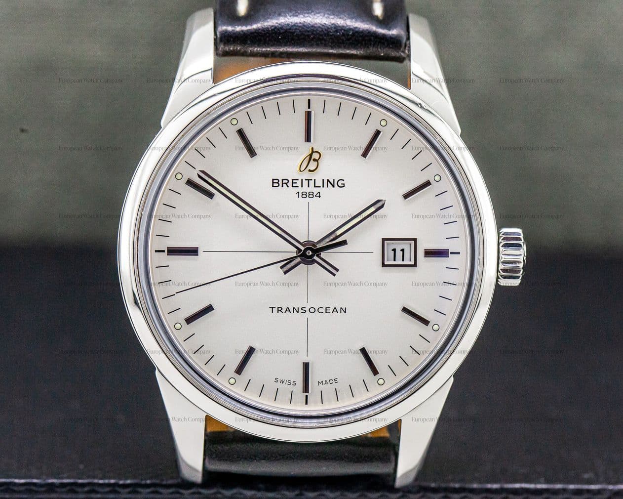 Breitling Transocean Automatic SS / Leather Silver Dial