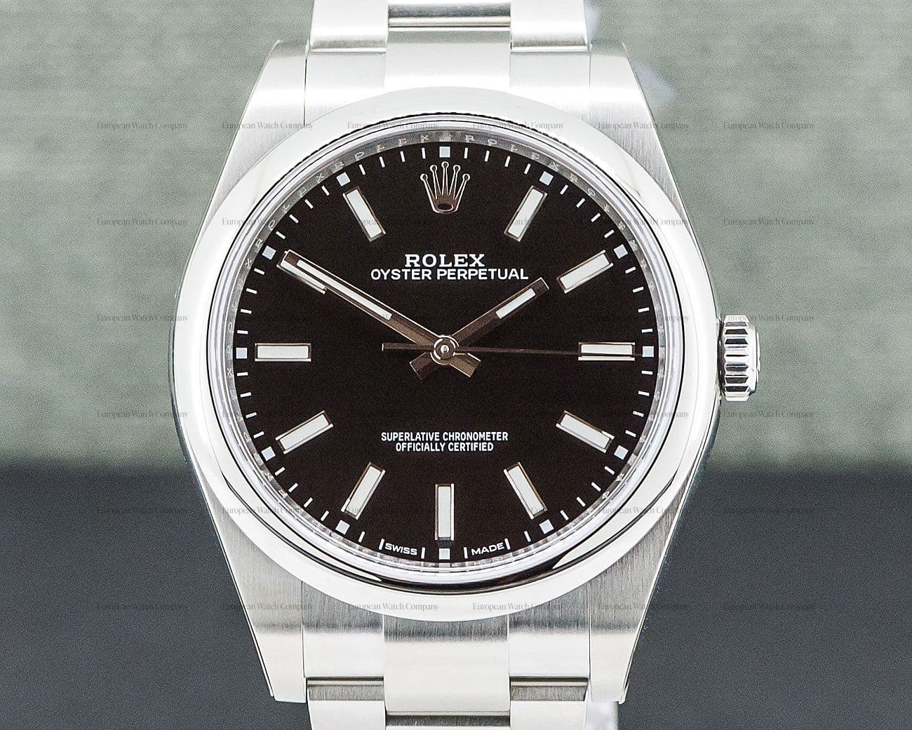 Rolex Oyster Perpetual SS Black Stick Dial UNWORN