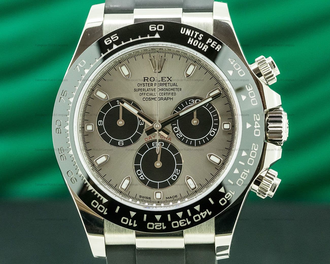 Rolex Daytona 18K White Gold Ceramic Oysterflex Silver Dial 