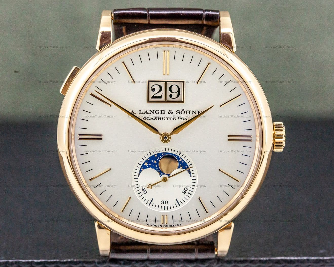 A. Lange and Sohne Saxonia Moon Phase Automatik 18K Rose Gold / Silver Dial 
