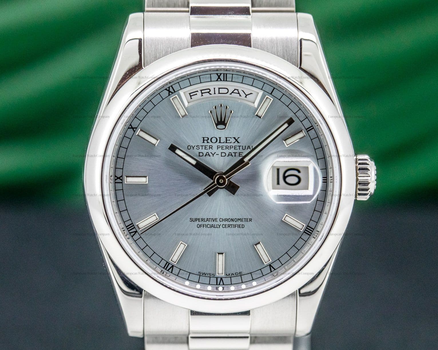 Rolex President Platinum Glacier Roman Dial