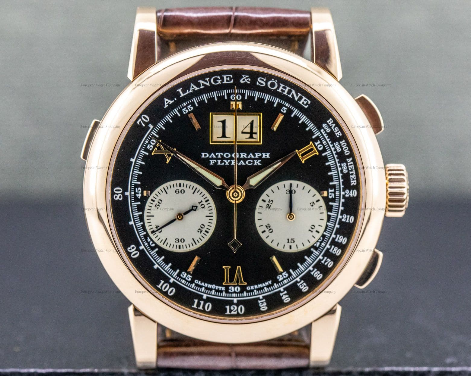 A. Lange and Sohne Datograph 18K Rose Gold Black Dial COMPLETE "DUFOUR"