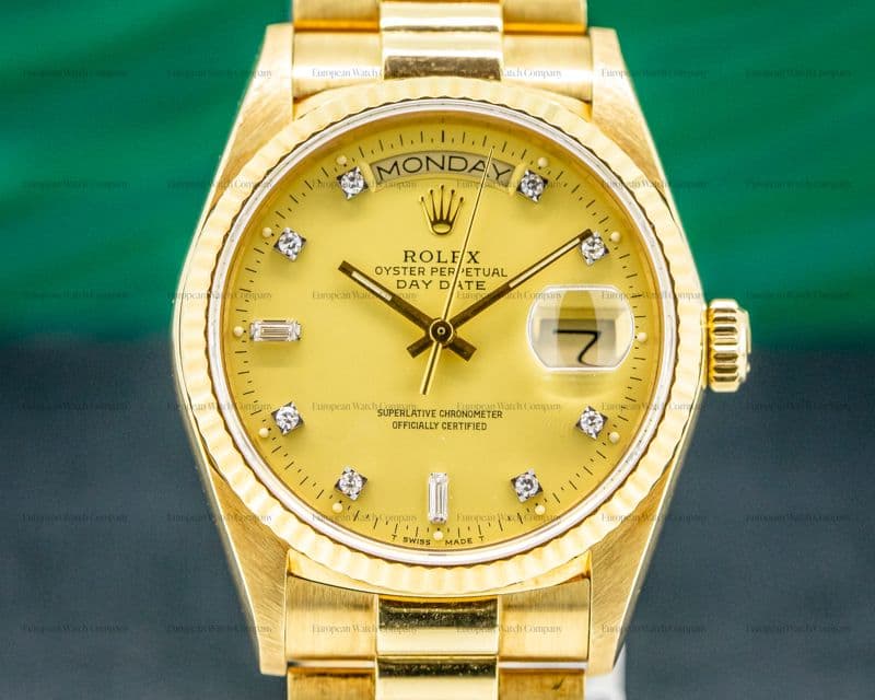 Rolex Day Date Champagne Diamond Dial Yellow Gold EXCELLENT 
