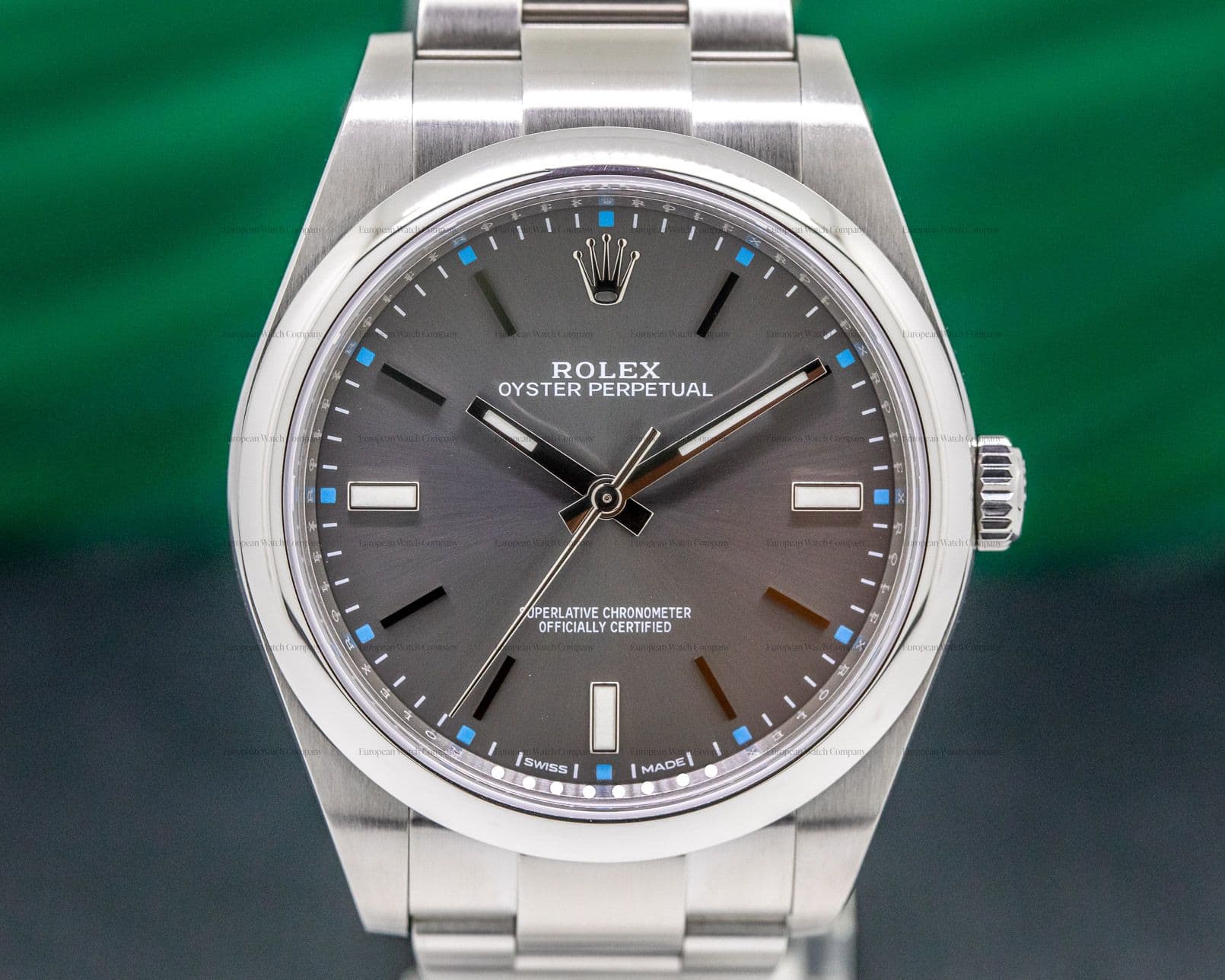 Rolex Oyster Perpetual SS Dark Rhodium Dial 