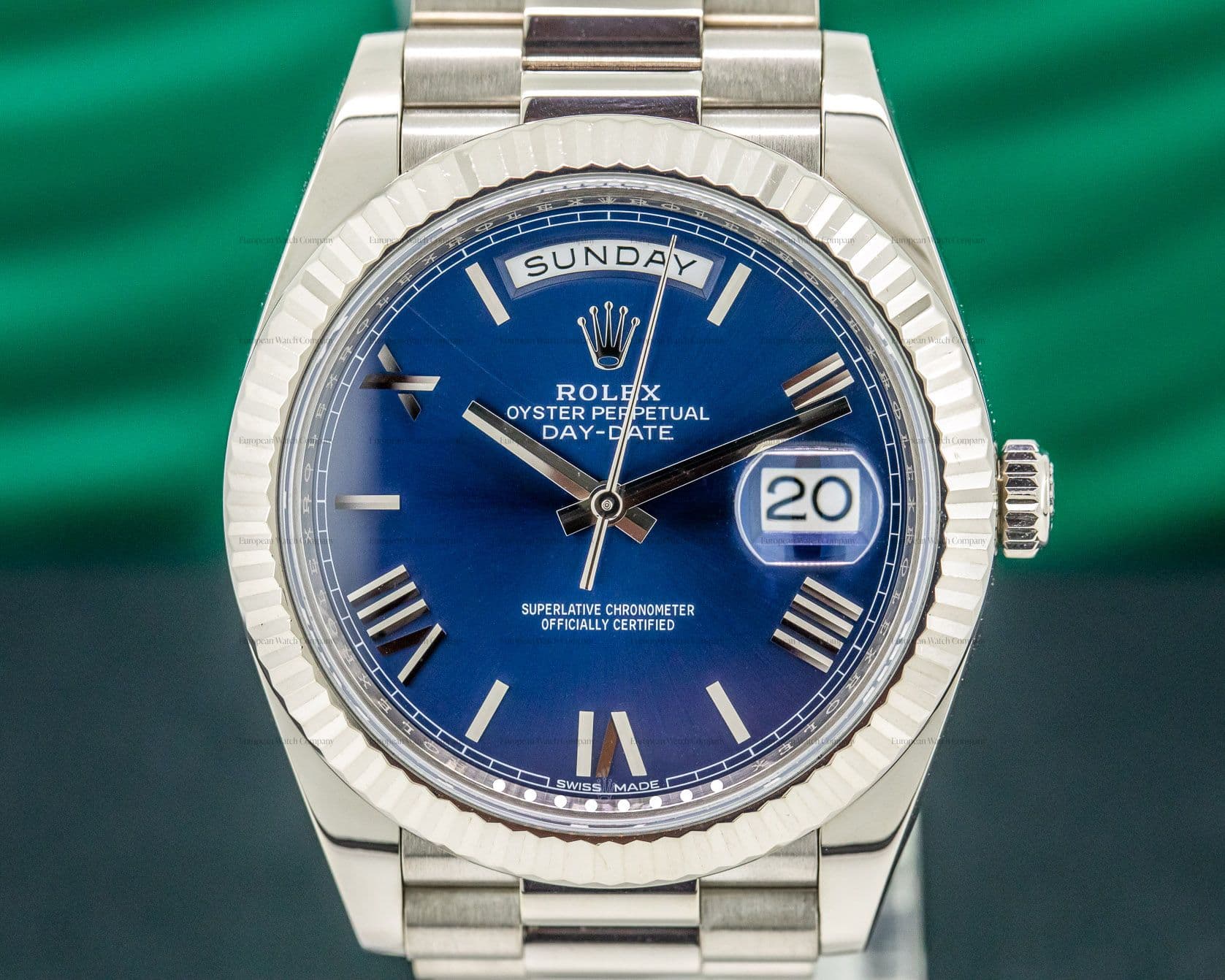 Rolex Day Date President 18K White Gold Blue Dial 40MM