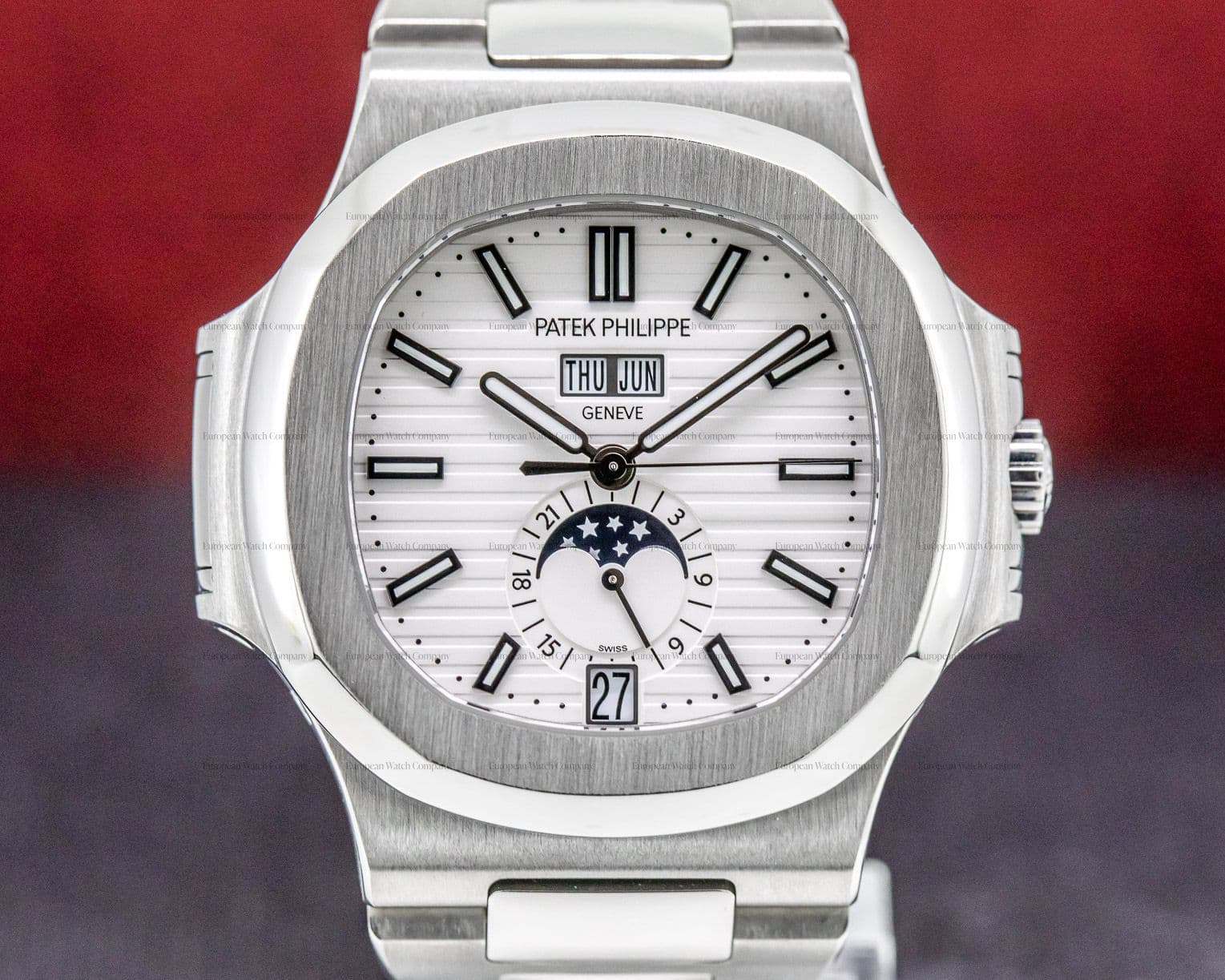 Patek Philippe Nautilus Annual Calendar Moon White Dial SS FULL SET