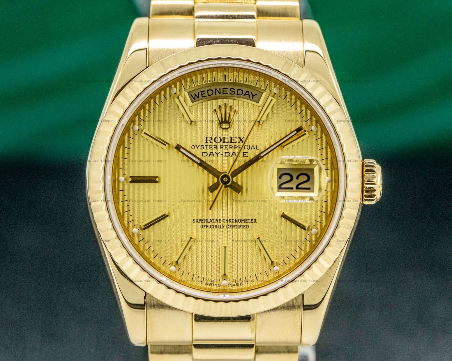 Rolex Day Date President Champagne Tapestry Dial 18K Yellow Gold 
