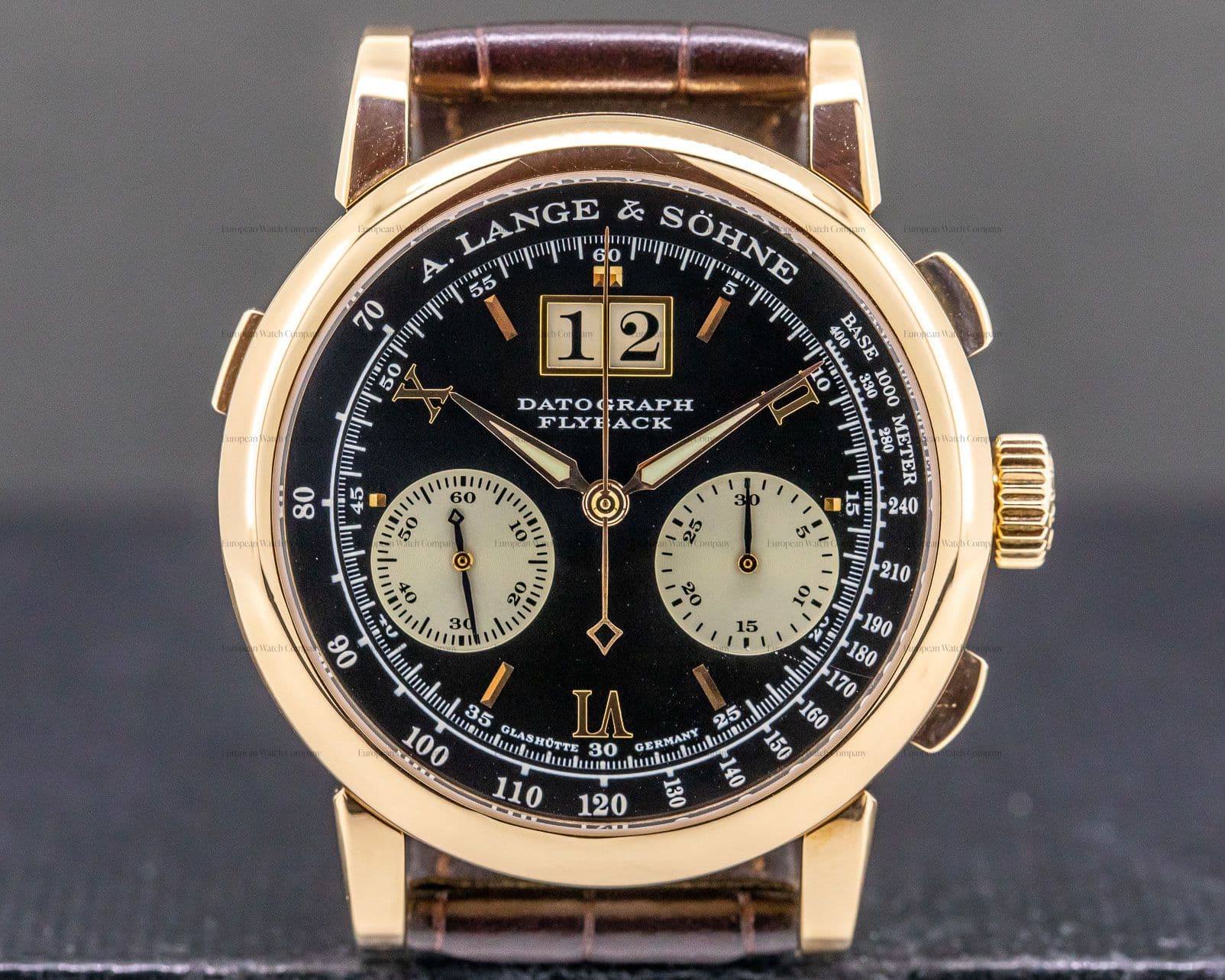 A. Lange and Sohne Datograph 18K Rose Gold Black Dial COMPLETE "DUFOUR"