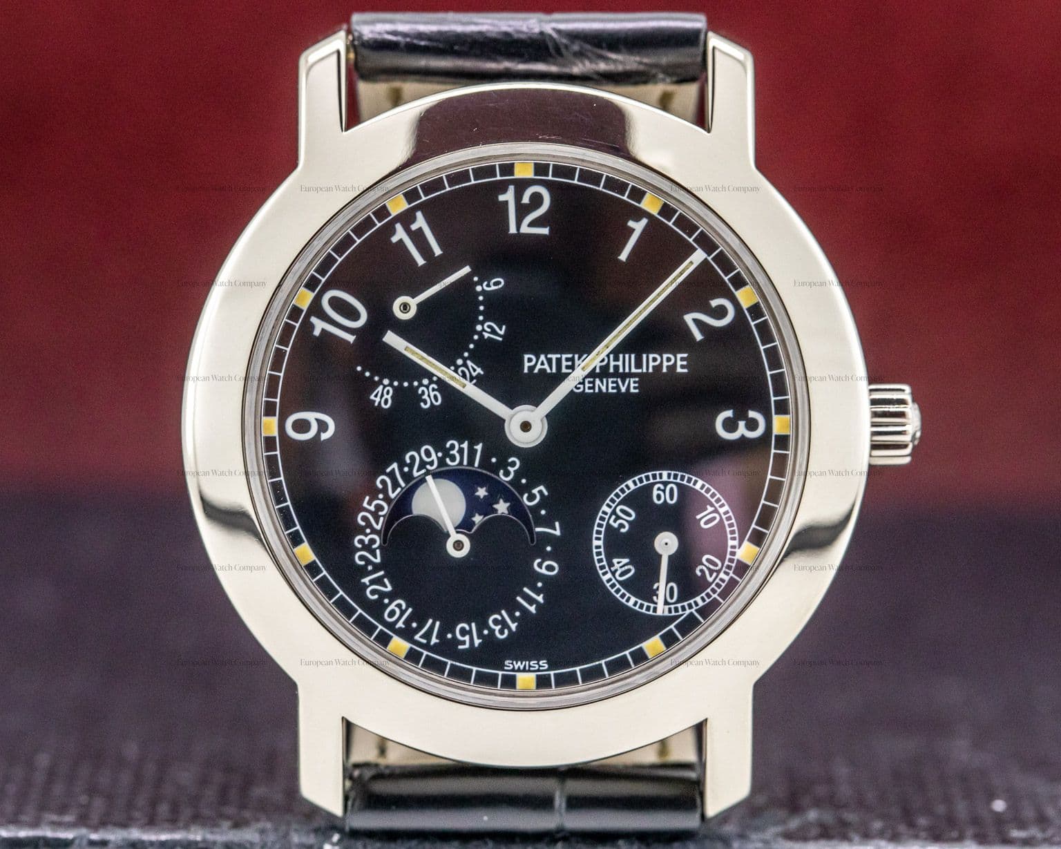 Patek Philippe Moon Phase Power Reserve Black Dial 18K White Gold 