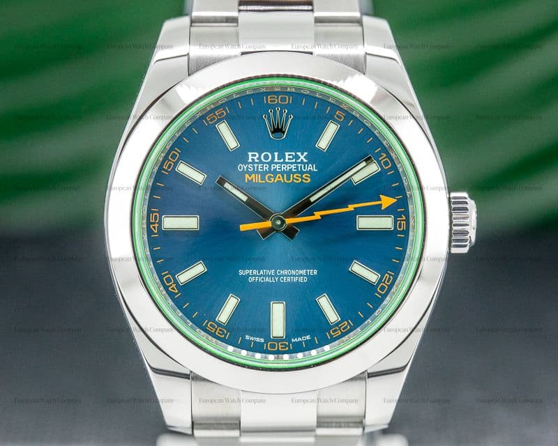 Rolex Milgauss Blue Dial Green Crystal 