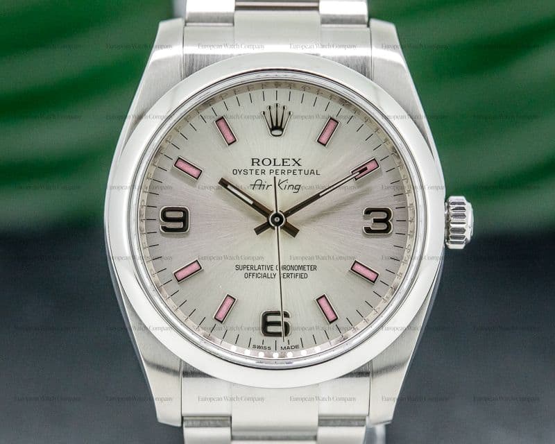 Rolex Air King Silver Dial Pink Numerals SS