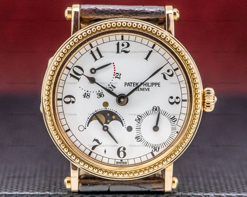 Patek Philippe Moonphase Power Reserve 18K Rose Gold Hobnail Bezel 
