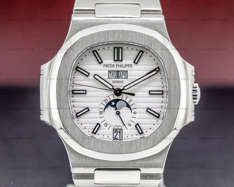 Patek Philippe Nautilus Annual Calendar Moon White Dial SS FULL SET