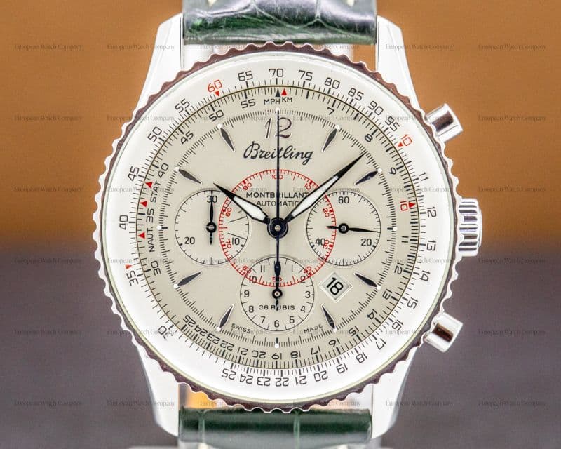 Breitling Montbrillant Chronograph SS Silver Dial / Leather 
