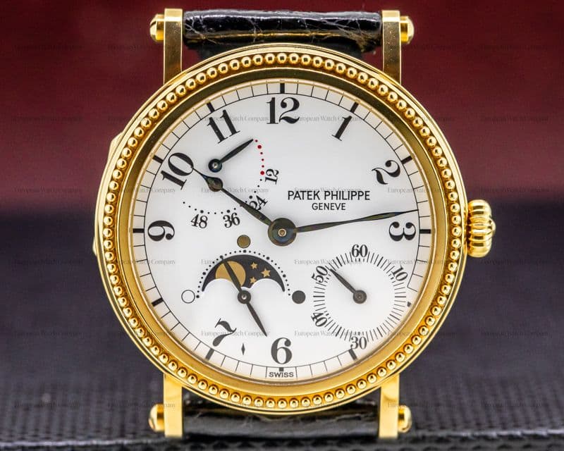 Patek Philippe Moonphase Power Reserve 18k Yellow Gold Hobnail Bezel 