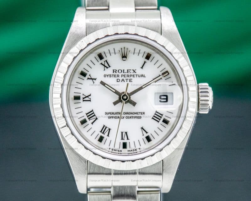 Rolex Oyster Perpetual Ladies Date White Roman Dial SS 