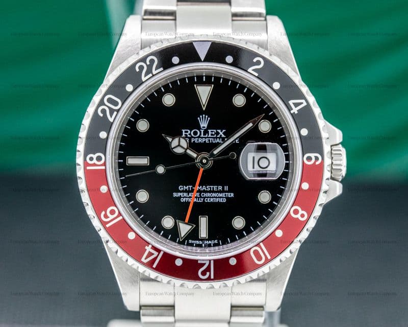 Rolex GMT Master II SS Red / Black "Coke" ERROR DIAL 3186 Movement