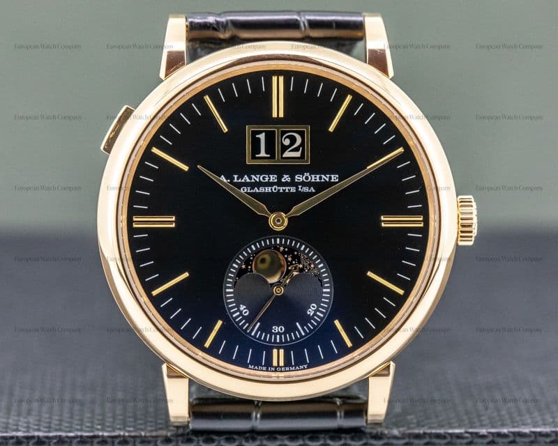 A. Lange and Sohne Saxonia Moon Phase Automatik 18K Rose Gold / Black Dial 