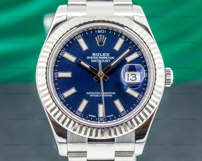 Rolex Datejust II White Stick Blue Dial SS  
