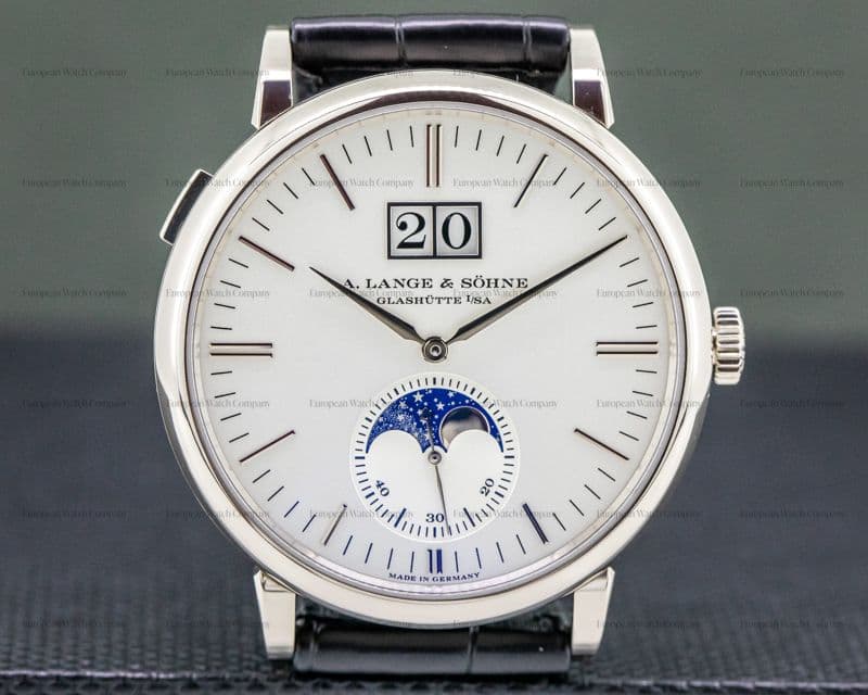 A. Lange and Sohne Saxonia Moon Phase Automatik 18K White Gold / Silver Dial 