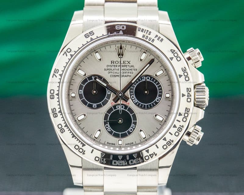 Rolex Daytona Silver and Black Dial 18K White Gold 