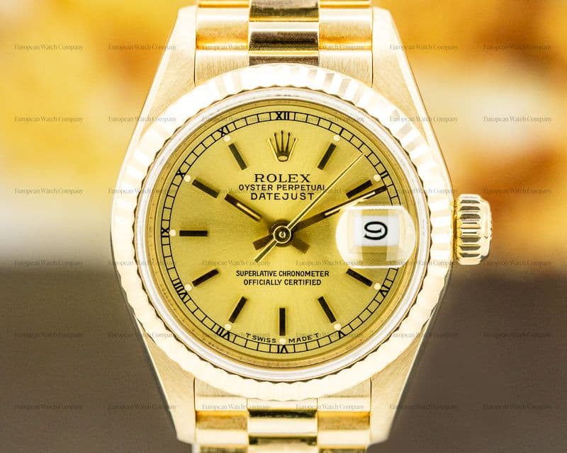 Rolex Ladies Oyster Date President Gold Dial 18K Yellow Gold 