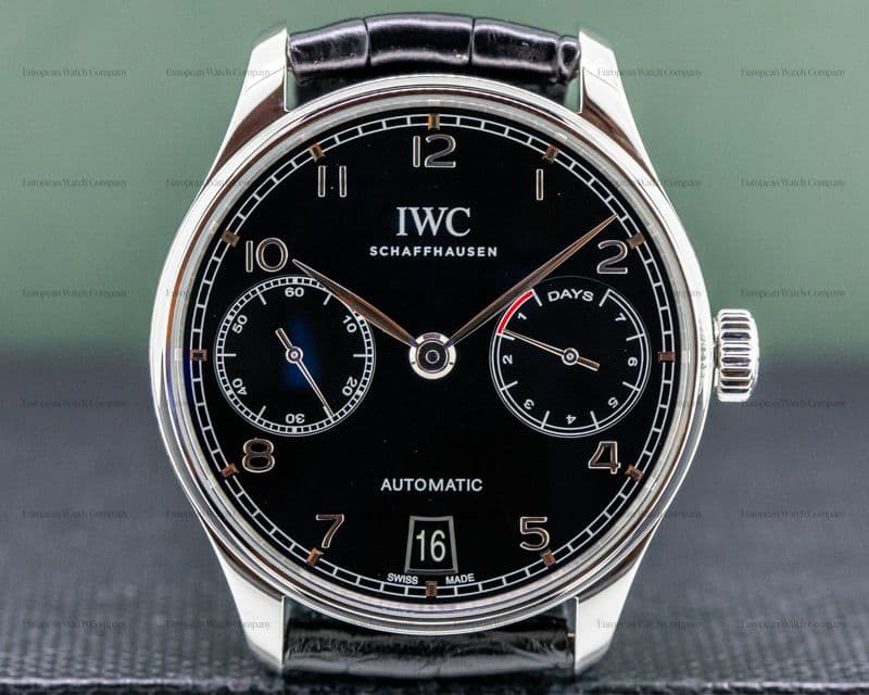 IWC Portuguese 7 Day Automatic SS Black Dial Silver Numerals 