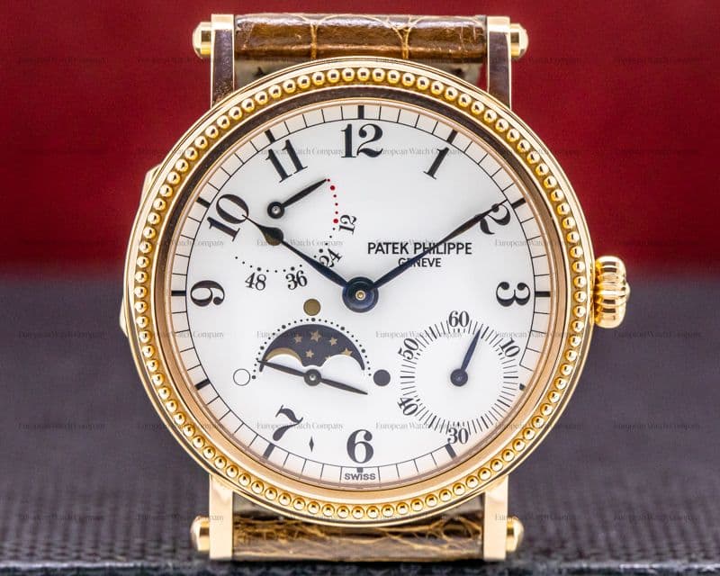 Patek Philippe Moonphase Power Reserve 18K Rose Gold Hobnail Bezel 