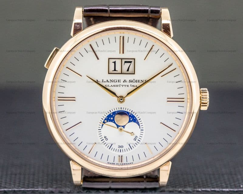 A. Lange and Sohne Saxonia Moon Phase Automatik 18K Rose Gold / Silver Dial 