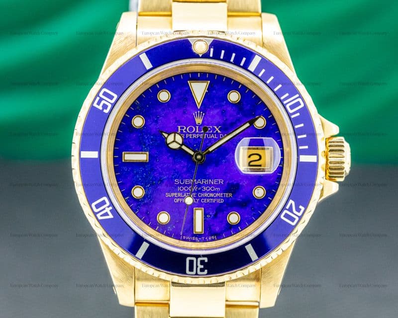 Rolex Rolex Submariner 16618 LAPIZ LAZULI 18K Yellow Gold FULL SET WOW 