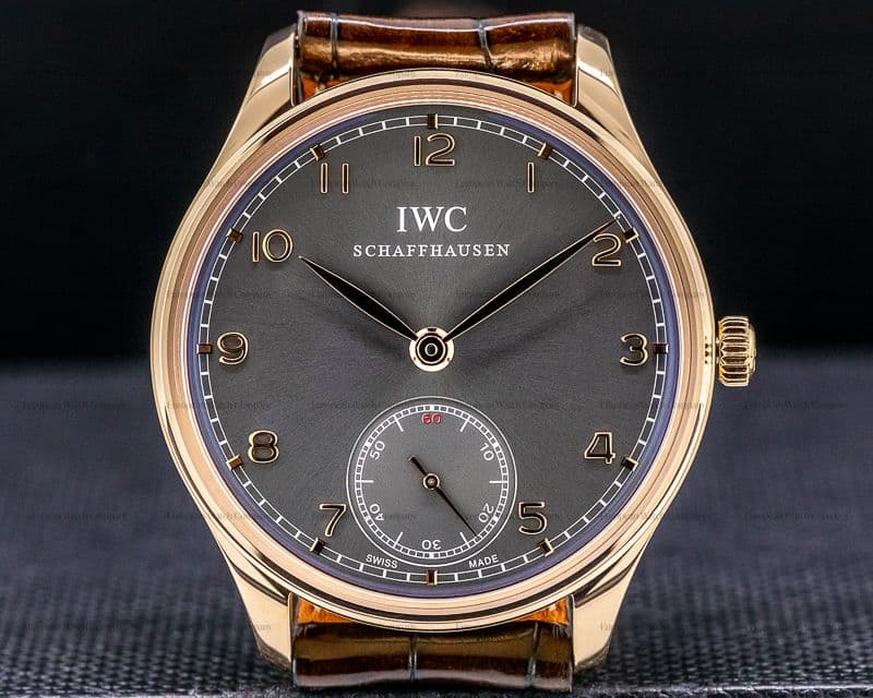 IWC Portuguese Hand Wound Silver Dial 18K RG Deployant