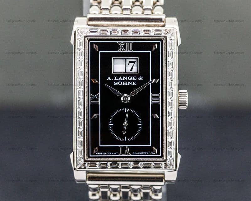 A. Lange and Sohne Cabaret 18k White Gold Bracelet Black Dial BAGUETTE BEZEL RARE